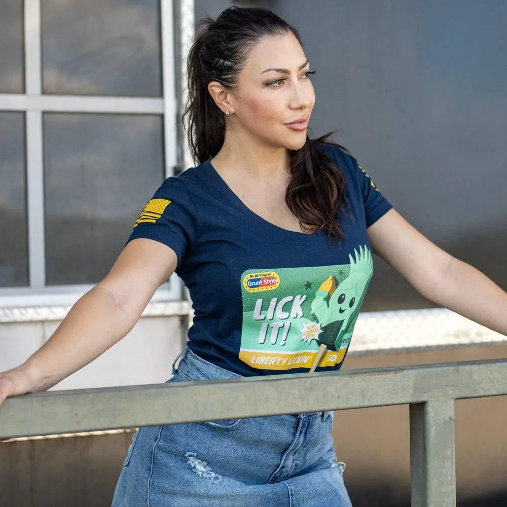 Women's Lick It V-Neck T-Shirt - Midnight Navy