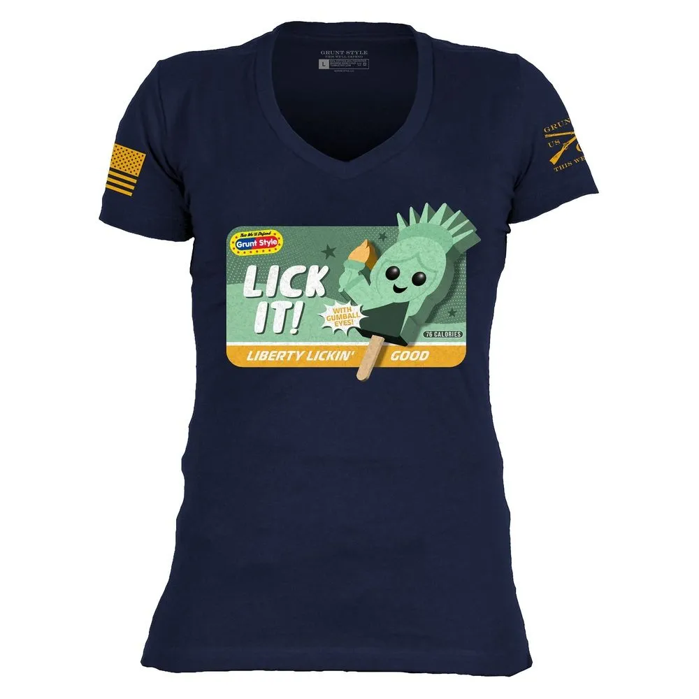 Women's Lick It V-Neck T-Shirt - Midnight Navy
