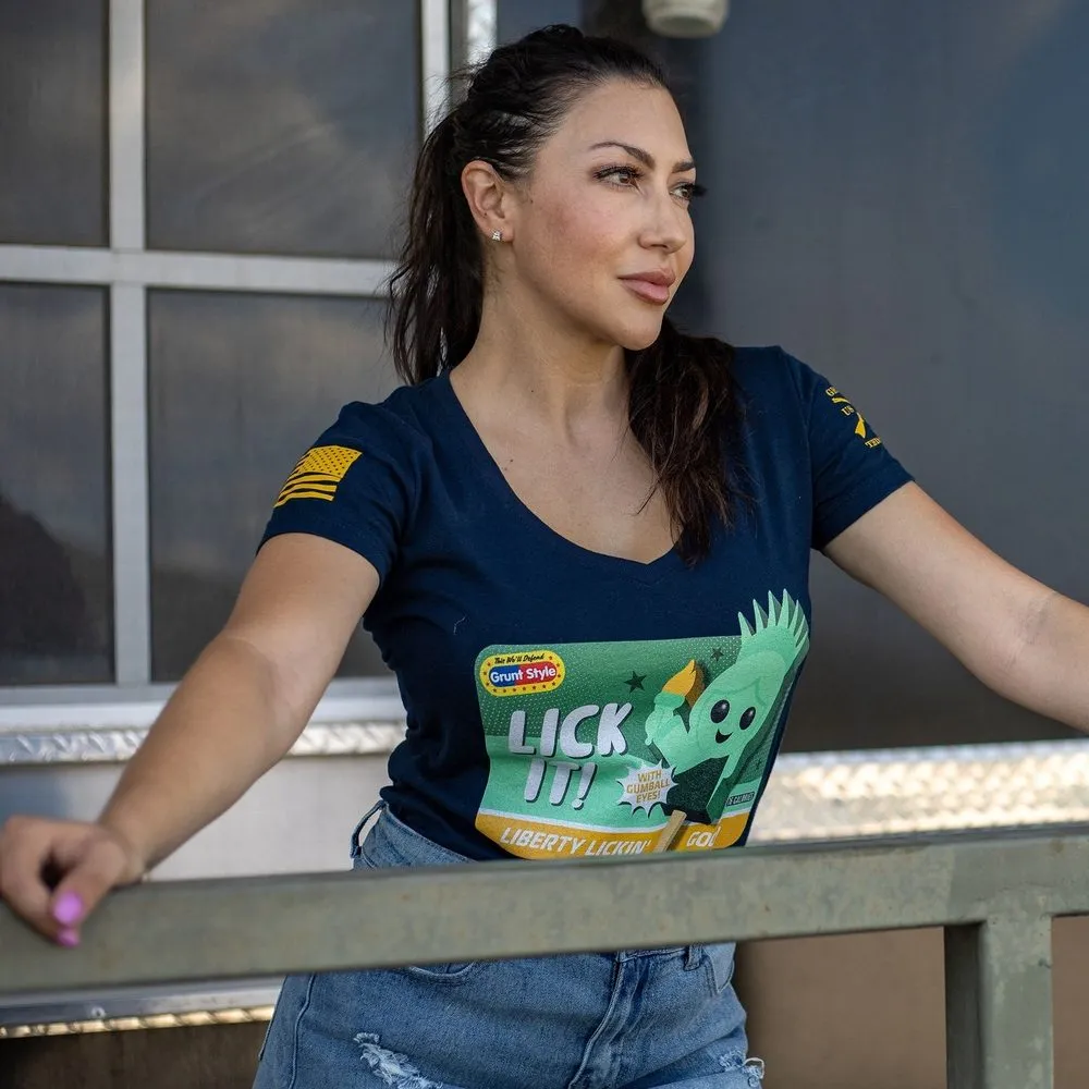 Women's Lick It V-Neck T-Shirt - Midnight Navy
