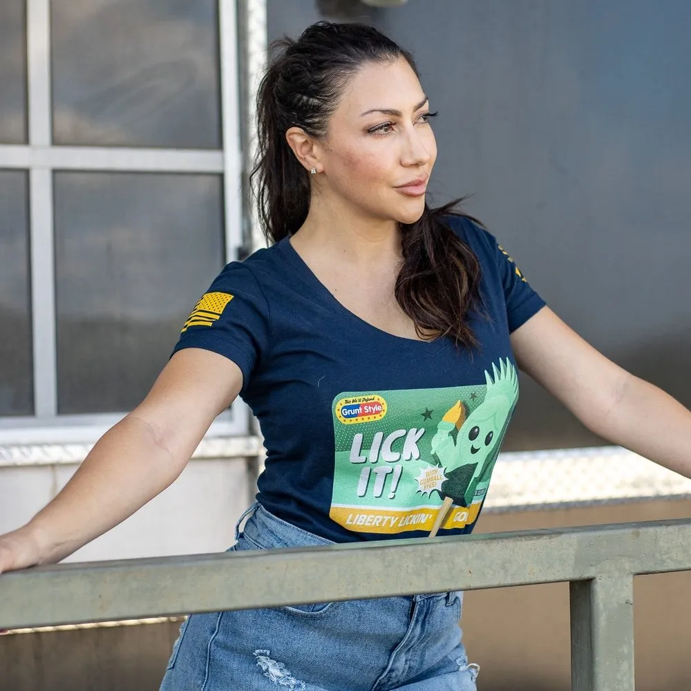 Women's Lick It V-Neck T-Shirt - Midnight Navy