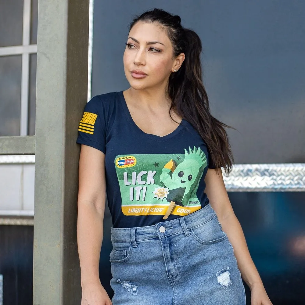 Women's Lick It V-Neck T-Shirt - Midnight Navy