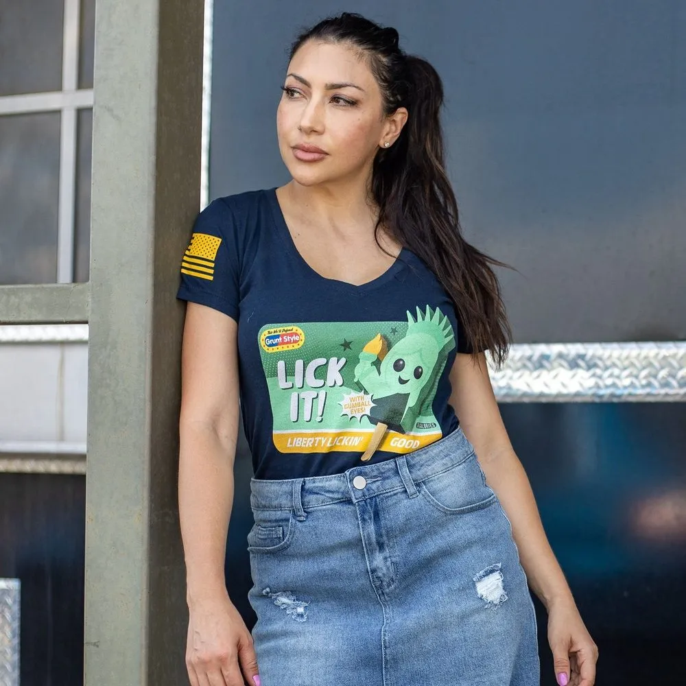 Women's Lick It V-Neck T-Shirt - Midnight Navy
