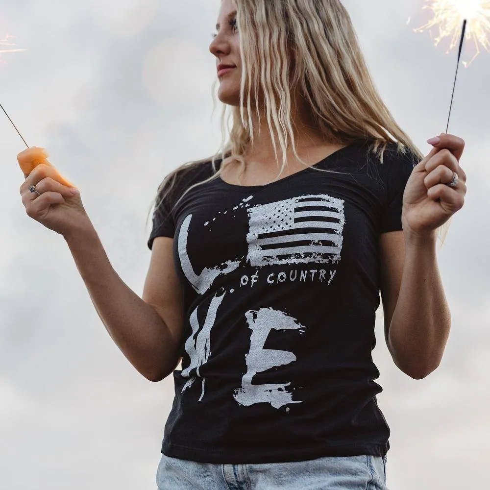 Women's Love of Country V-Neck - Black