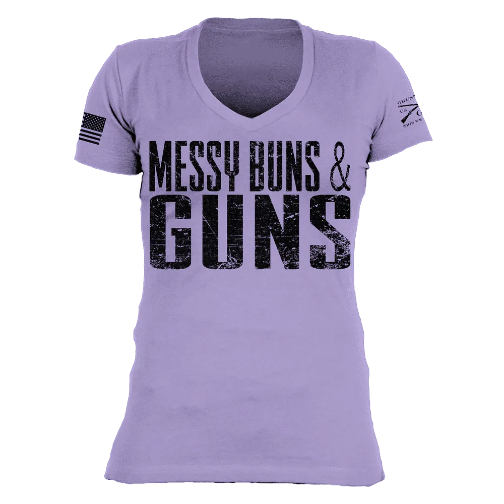 Women's Messy Buns & Guns V-Neck - Lavender