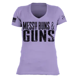 Women's Messy Buns & Guns V-Neck - Lavender
