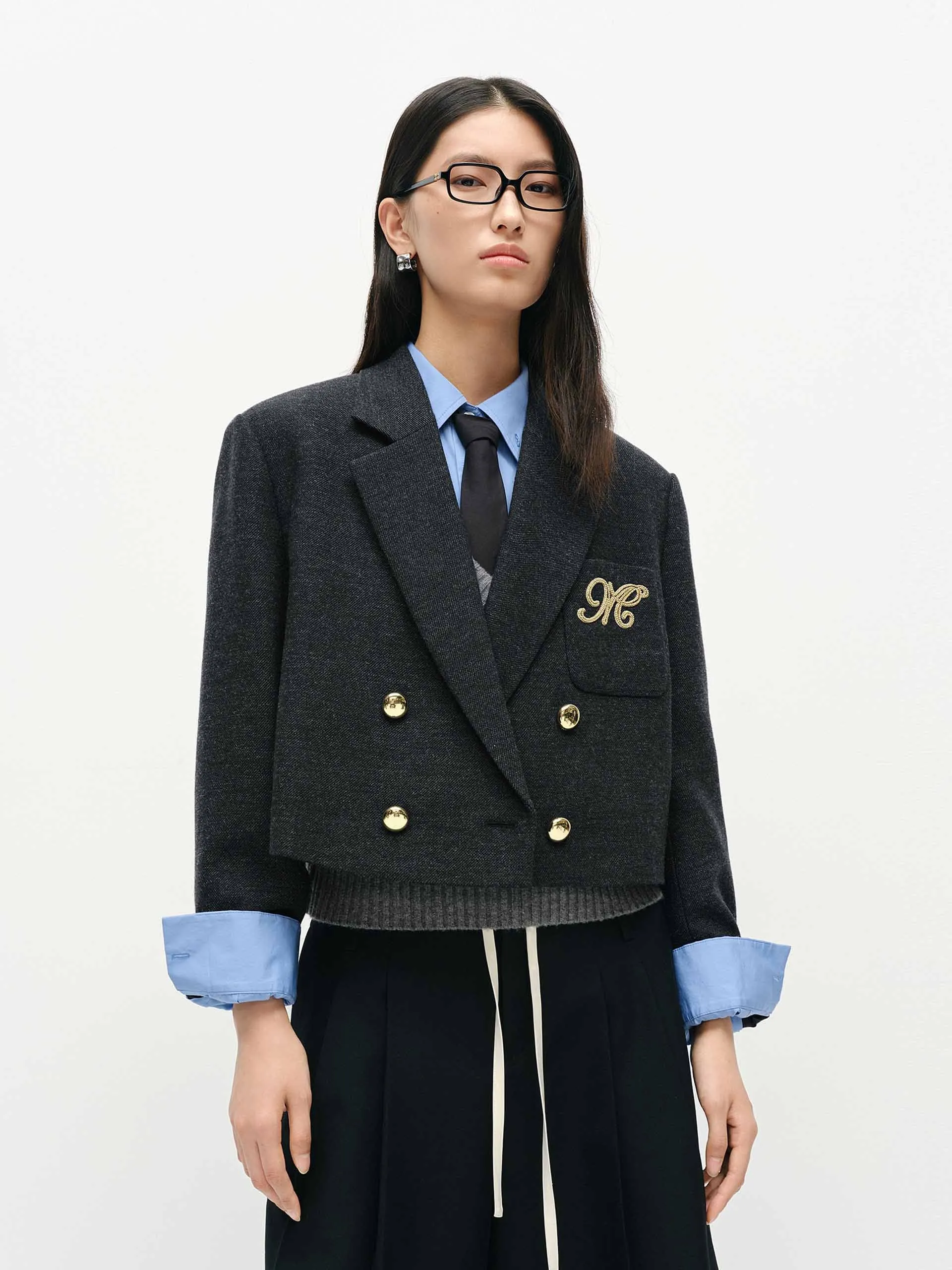 Wool Blend Cropped Blazer
