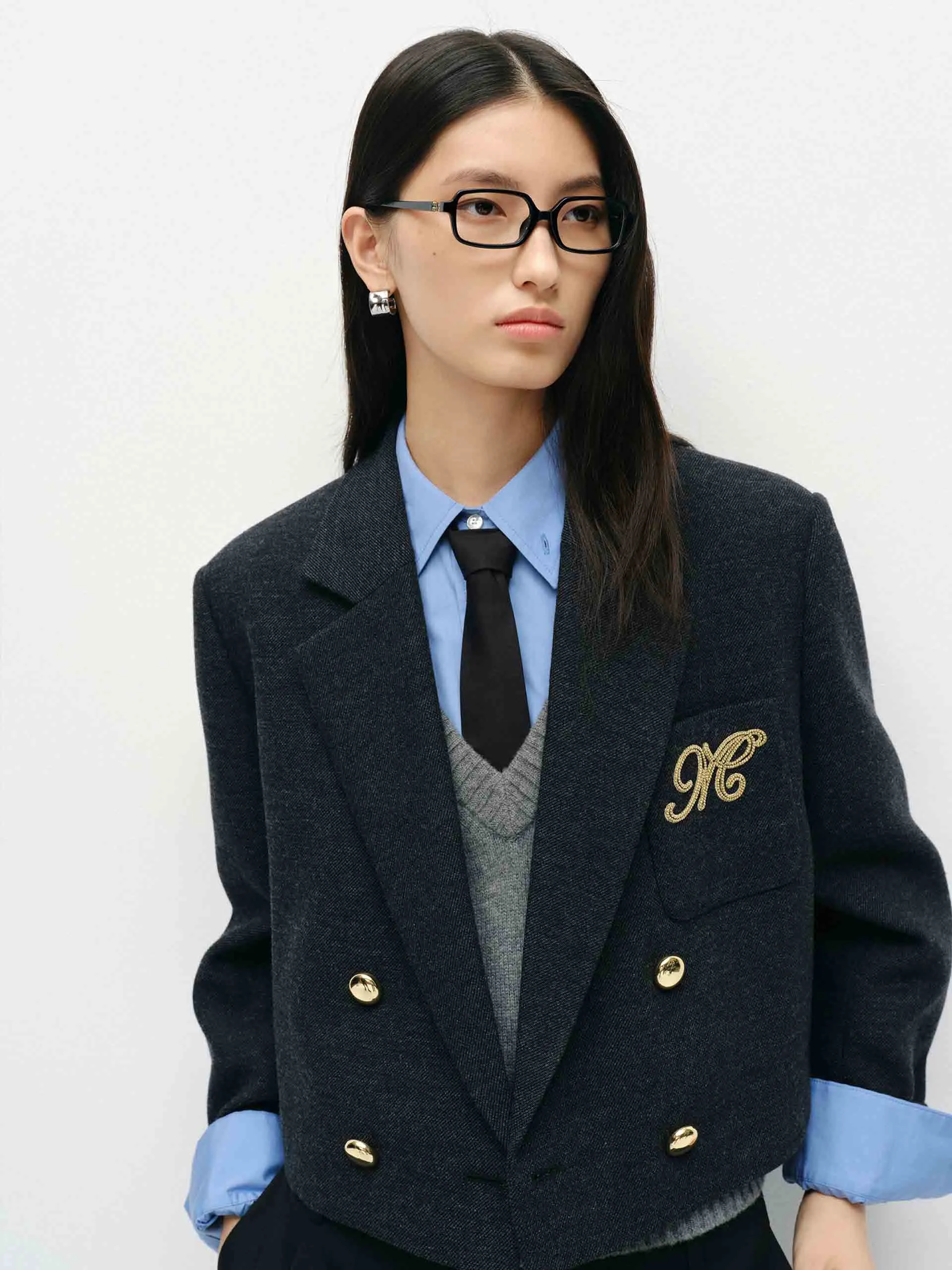 Wool Blend Cropped Blazer