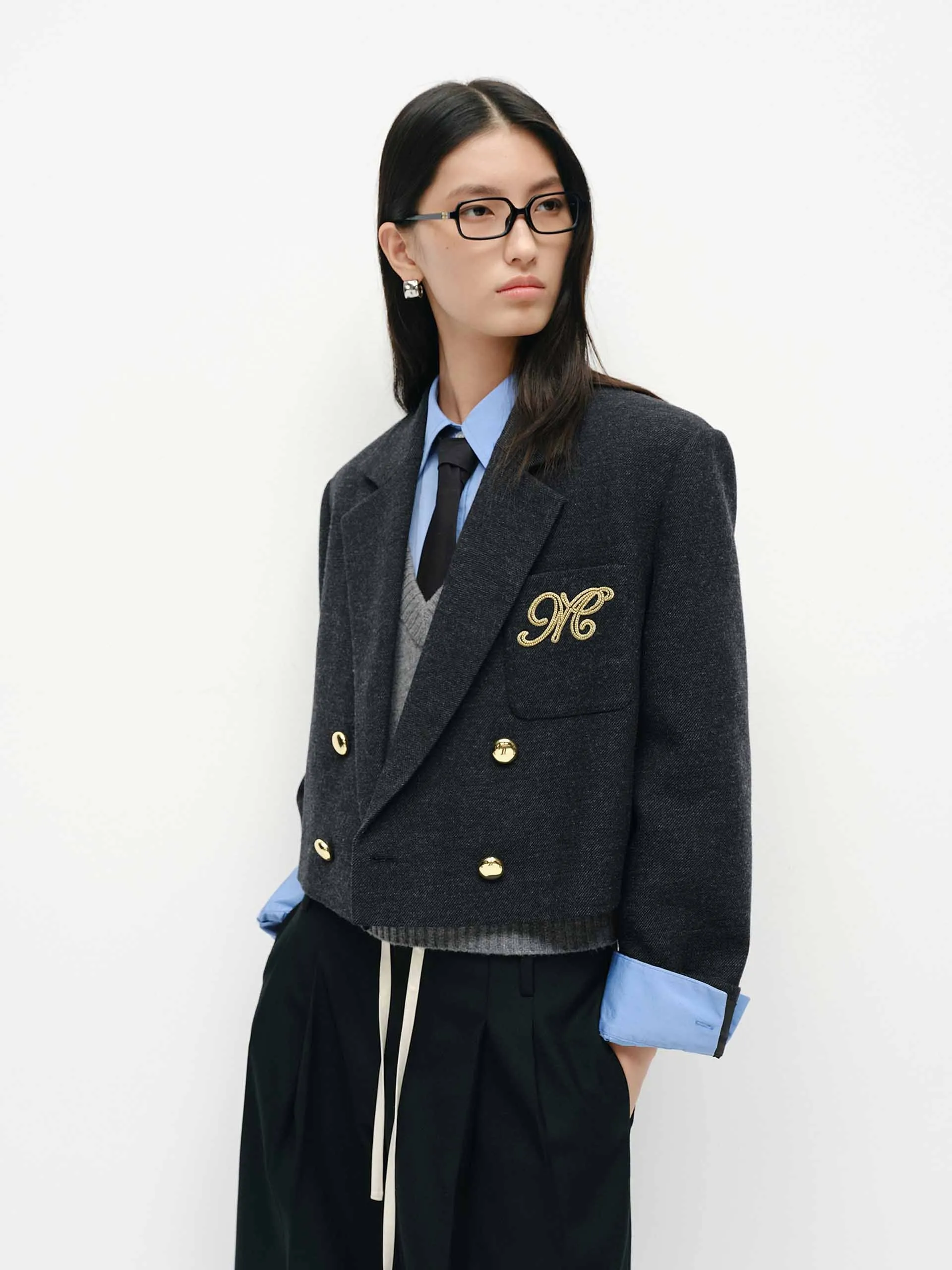 Wool Blend Cropped Blazer