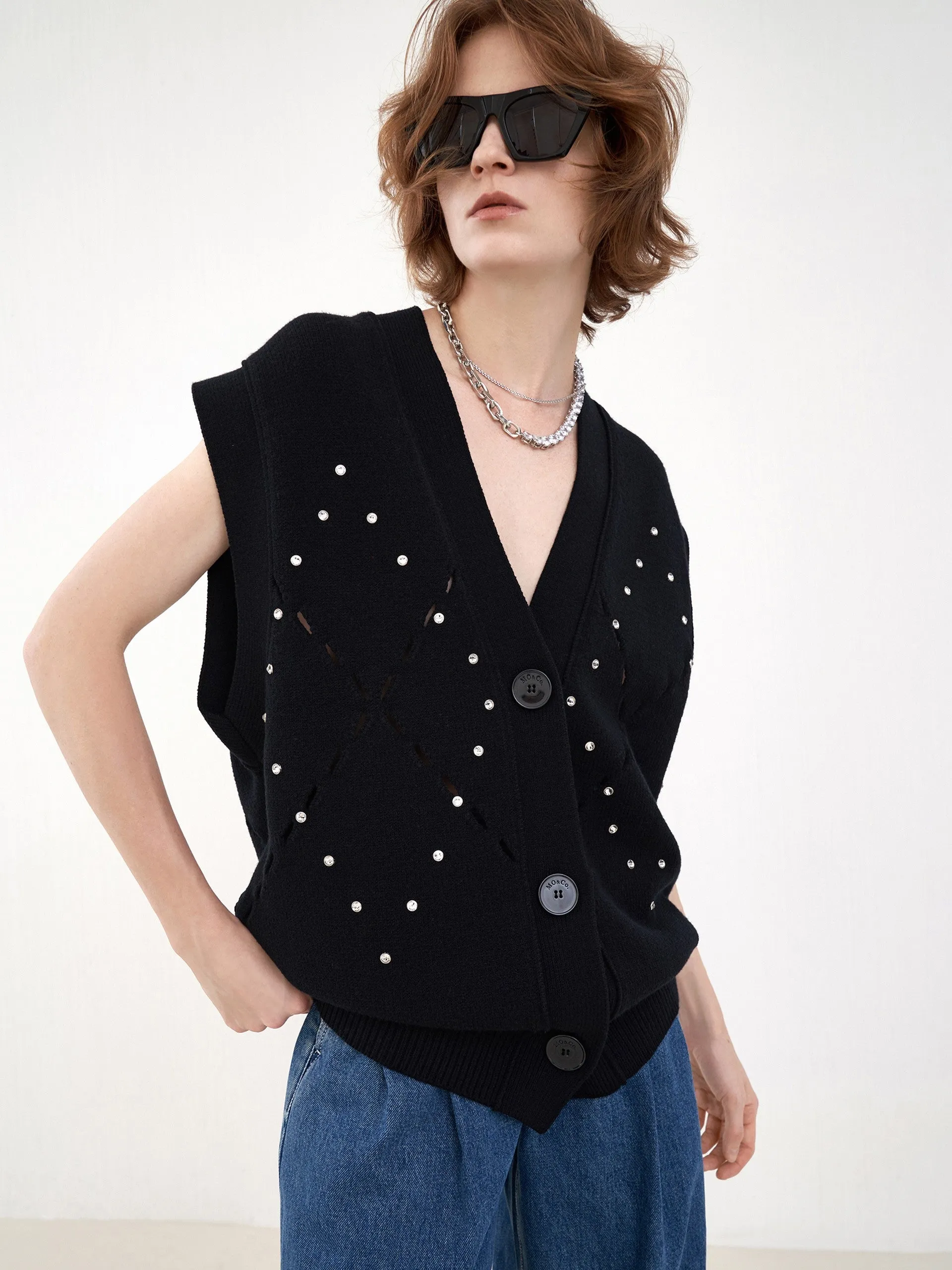 Wool-blend Diamond Cutout Knit Vest