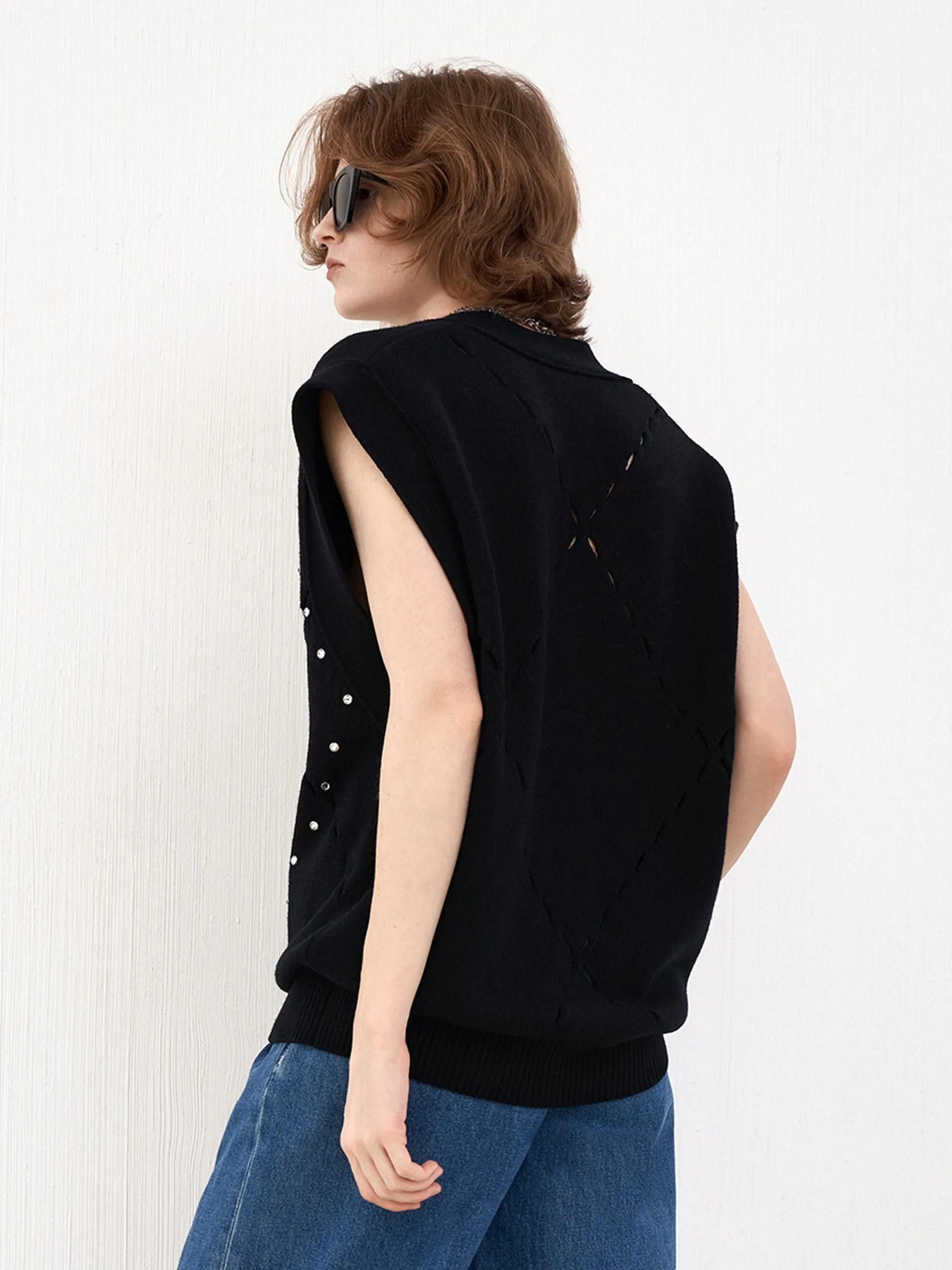 Wool-blend Diamond Cutout Knit Vest