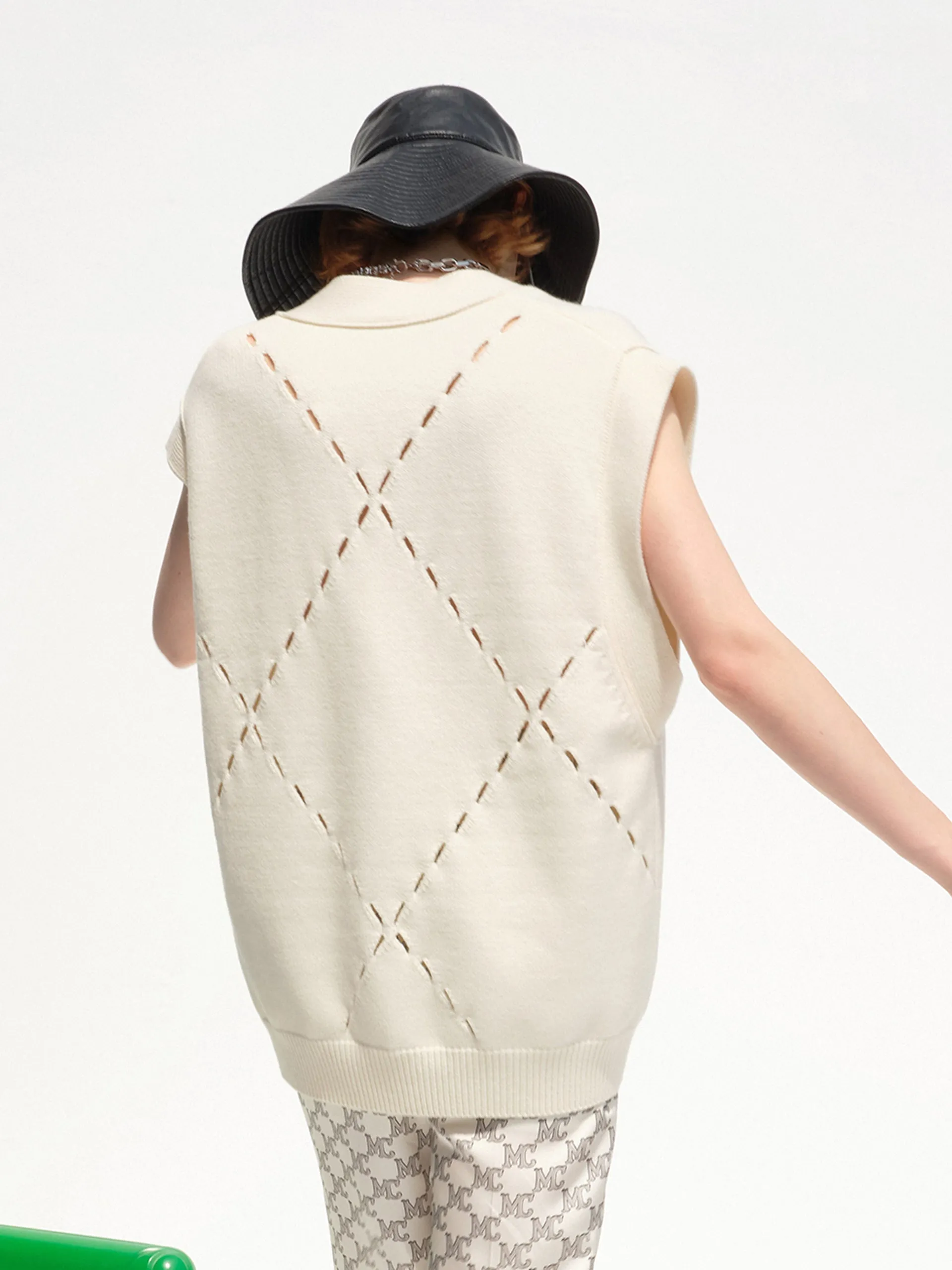 Wool-blend Diamond Cutout Knit Vest