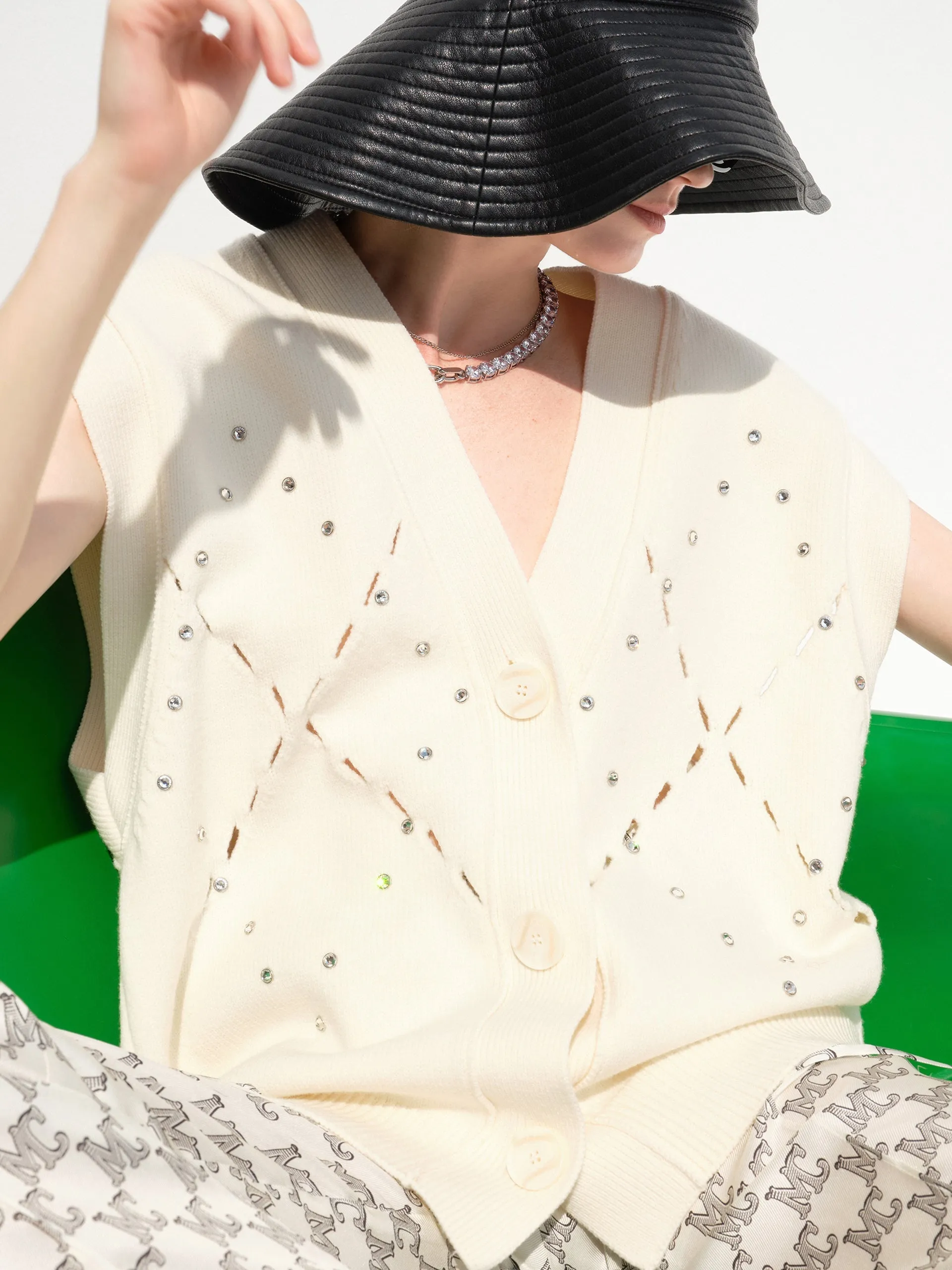 Wool-blend Diamond Cutout Knit Vest