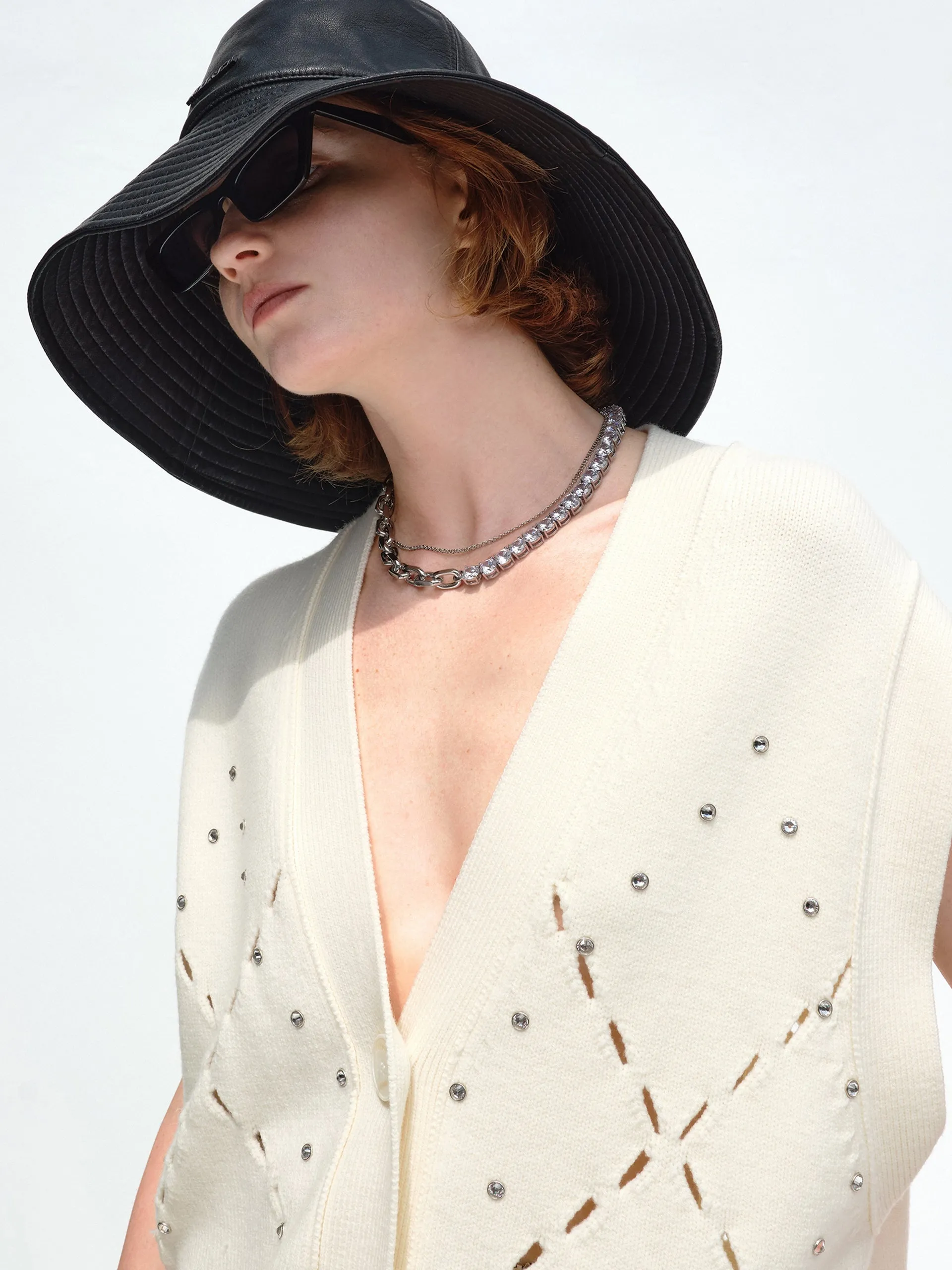 Wool-blend Diamond Cutout Knit Vest