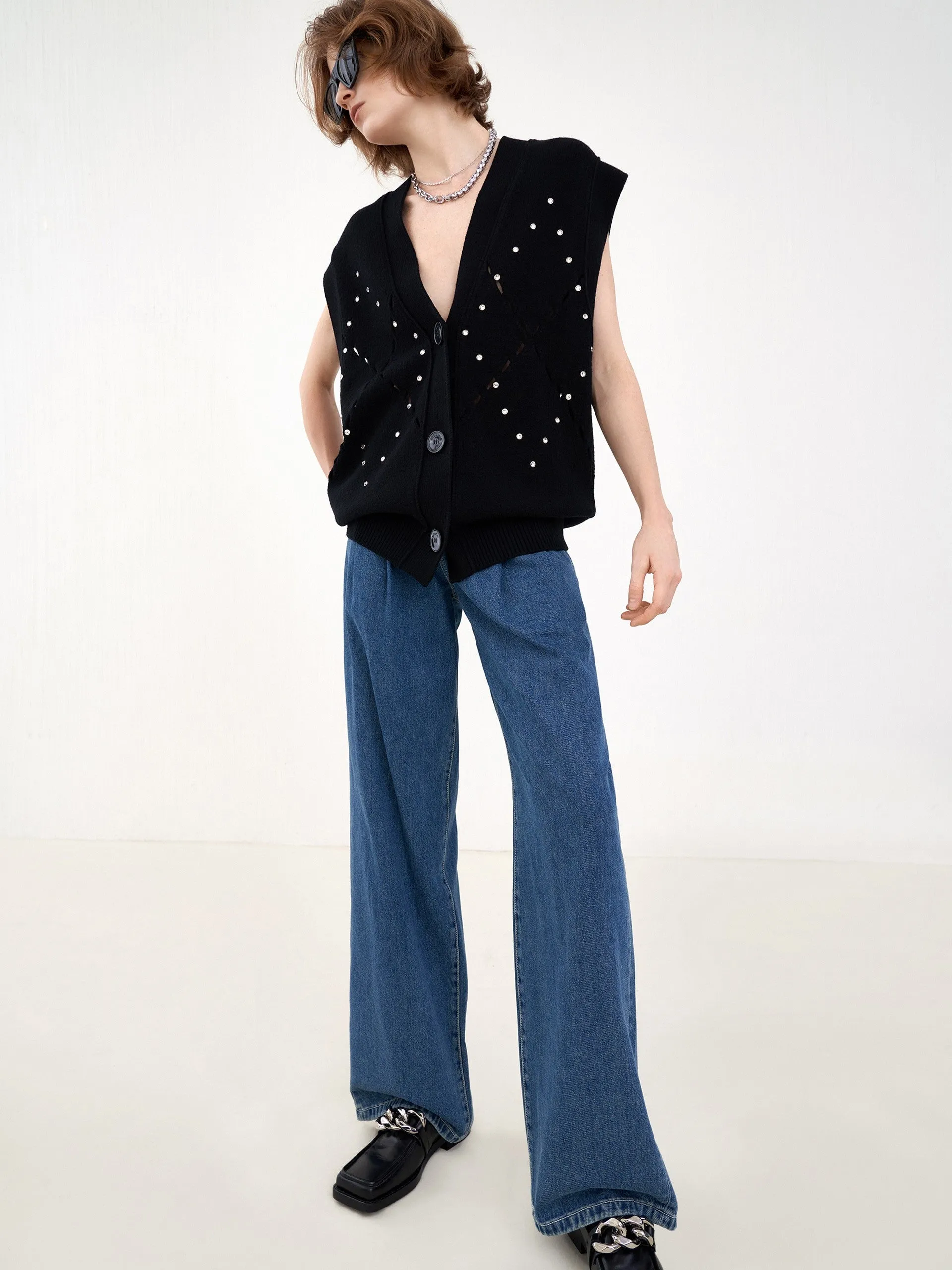 Wool-blend Diamond Cutout Knit Vest