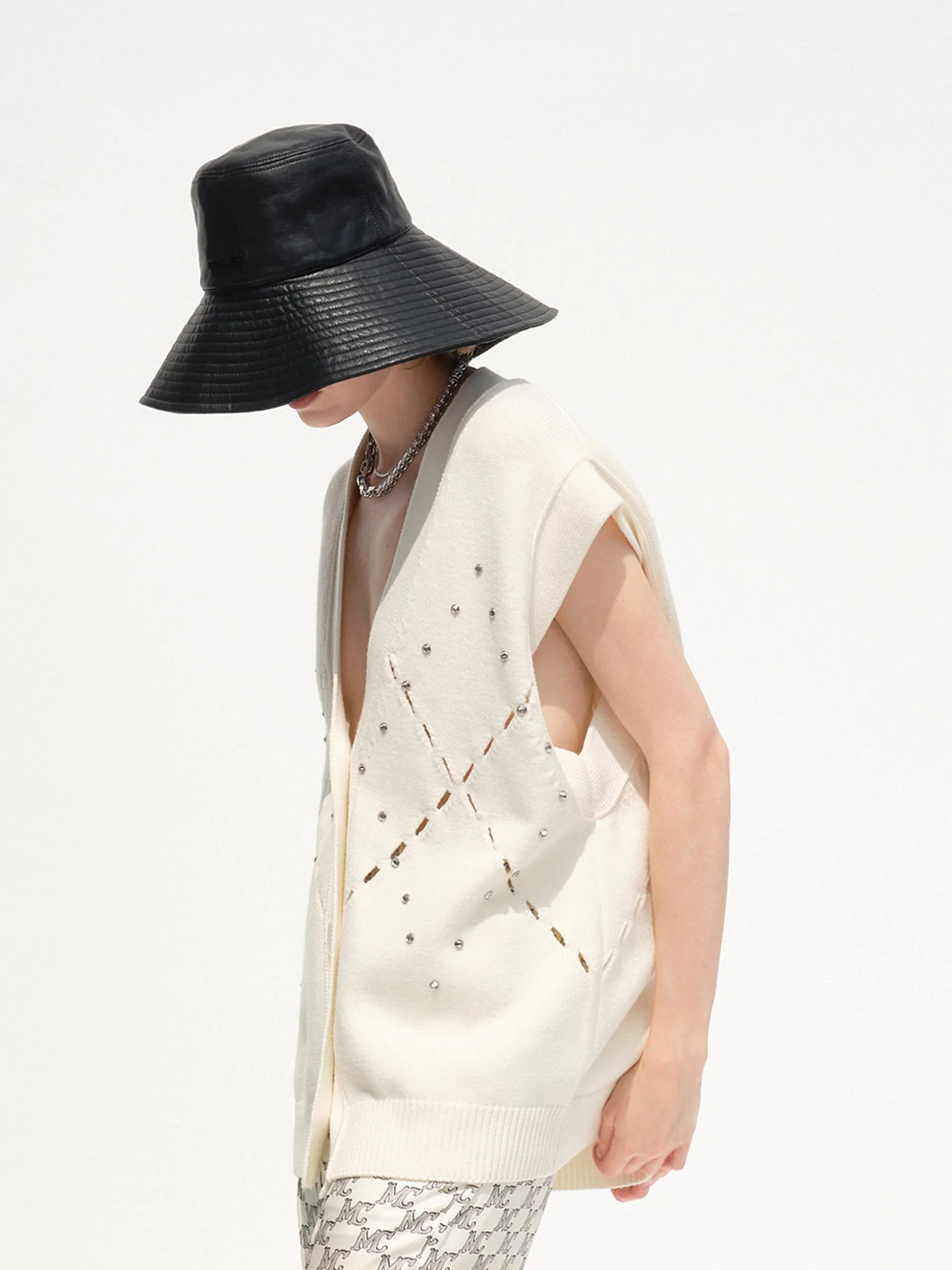 Wool-blend Diamond Cutout Knit Vest