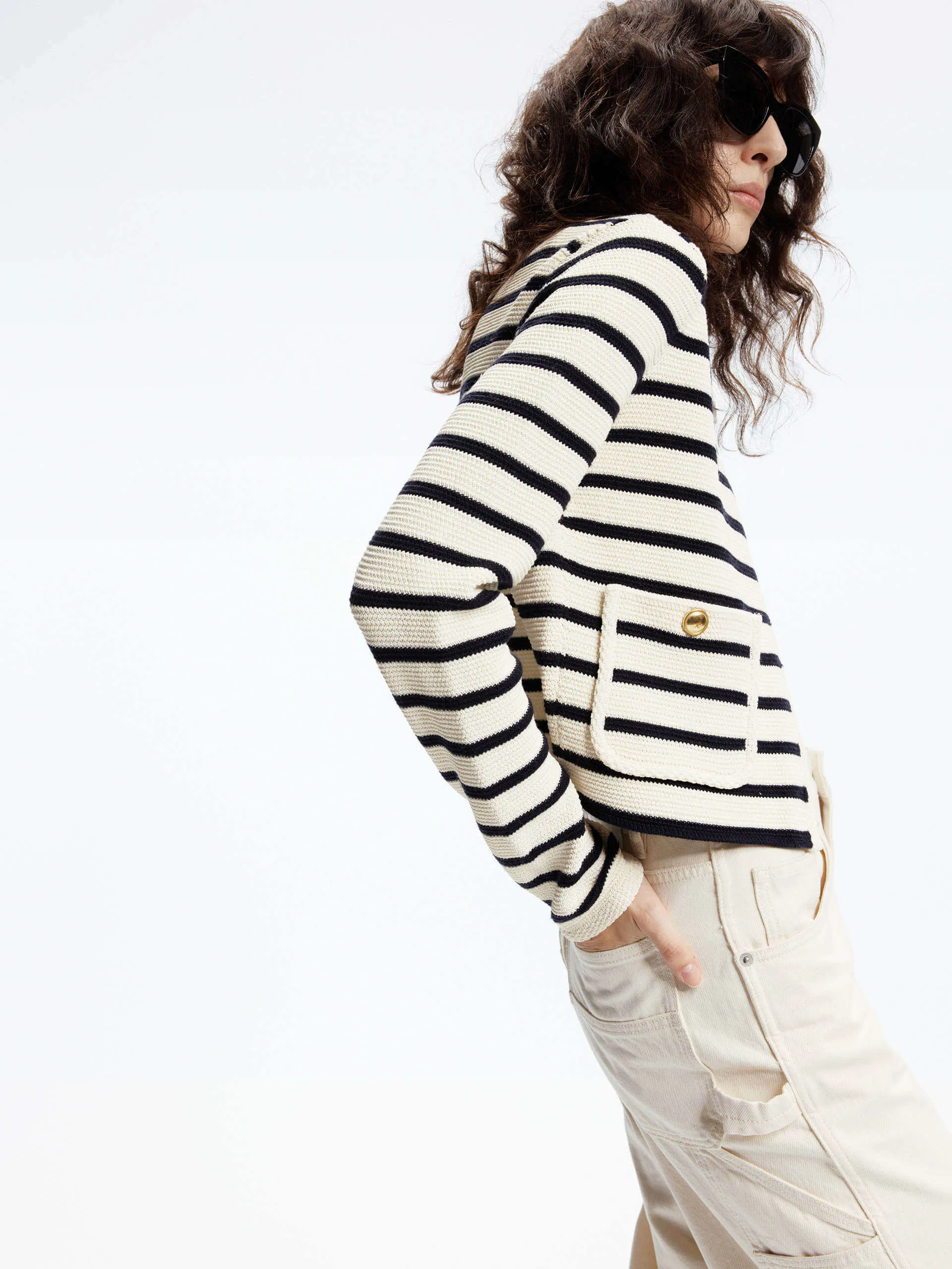 Wool Blend Striped Cardigan