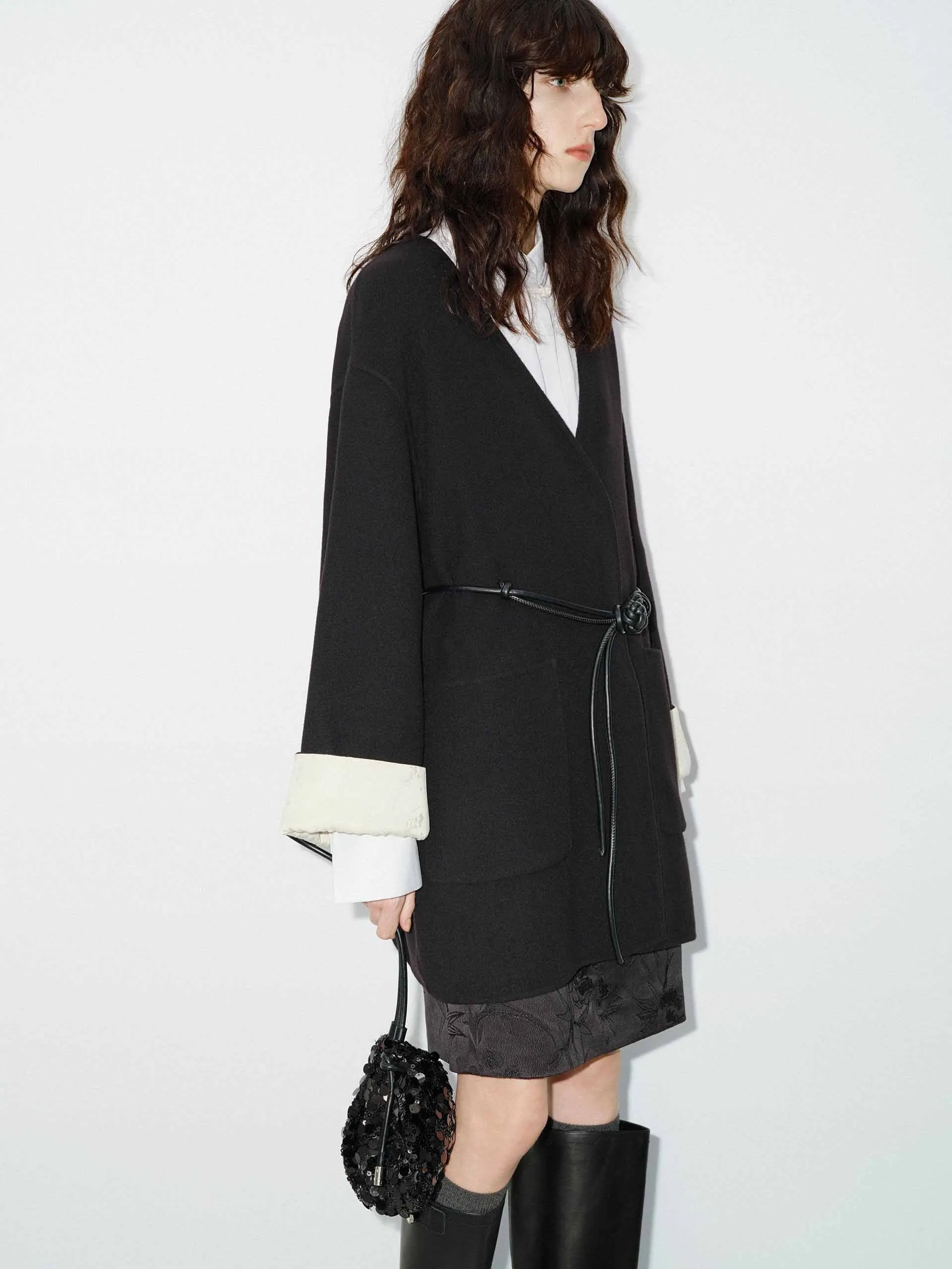 Wool V-neck Midi Coat