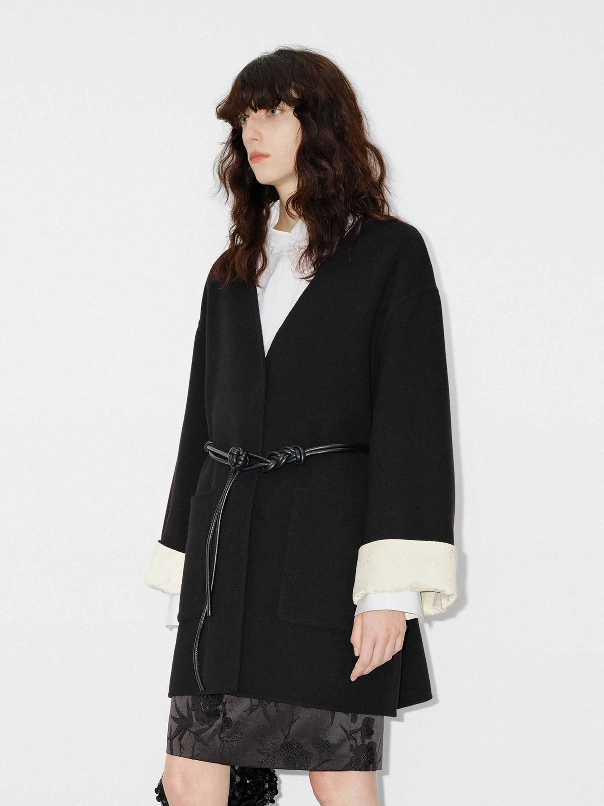 Wool V-neck Midi Coat