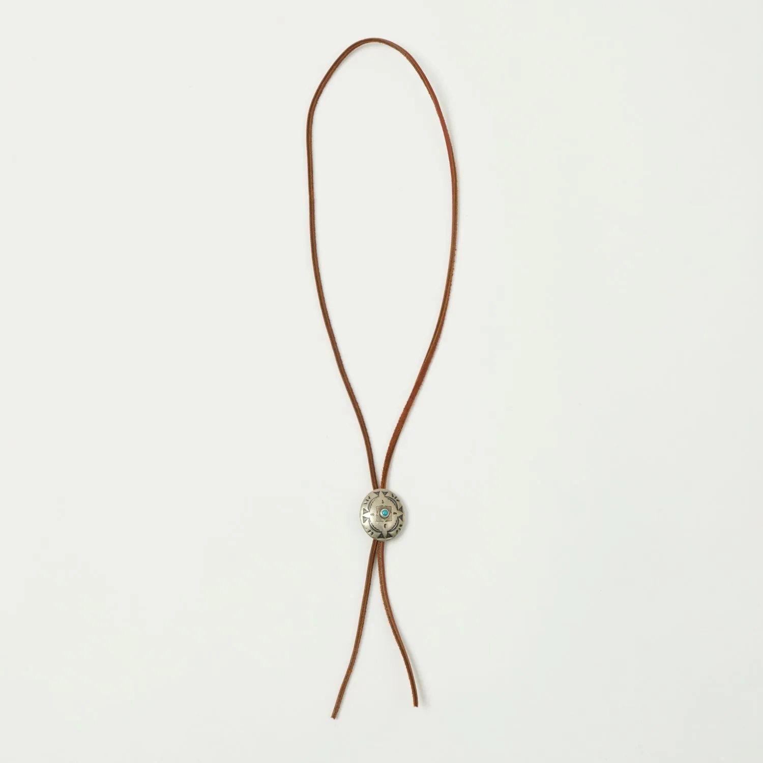 Yuketen Leather Bolo Tie w/Turquoise Concho - Brown